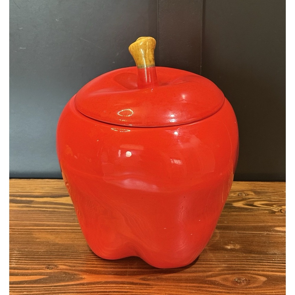 Vintage Mid Century Ceramic Large Red Apple Cookie Jar - Cottagecore Granny 11"